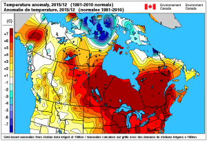 Temperature anomaly for December 2015